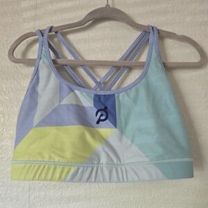 Peloton x WITH Pyramid Geometric Color Block Mesh Strappy Sports Bra Size 1x